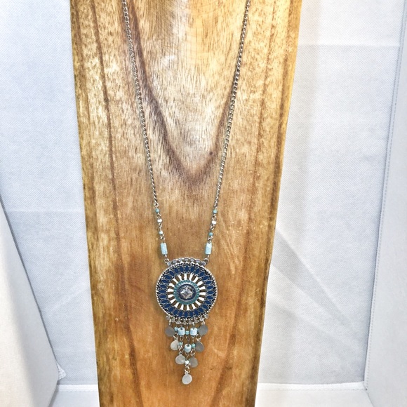 20 inch pendant necklace teal and dark blue silver - Picture 4 of 5